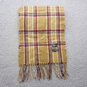 Cejon Scarf Italy 11''x35'' Fringe Brown tartan Plaid black Cream Red Tartan
